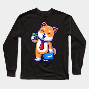 Cute Shiba Inu Dog Employee With Salary Cartoon Long Sleeve T-Shirt